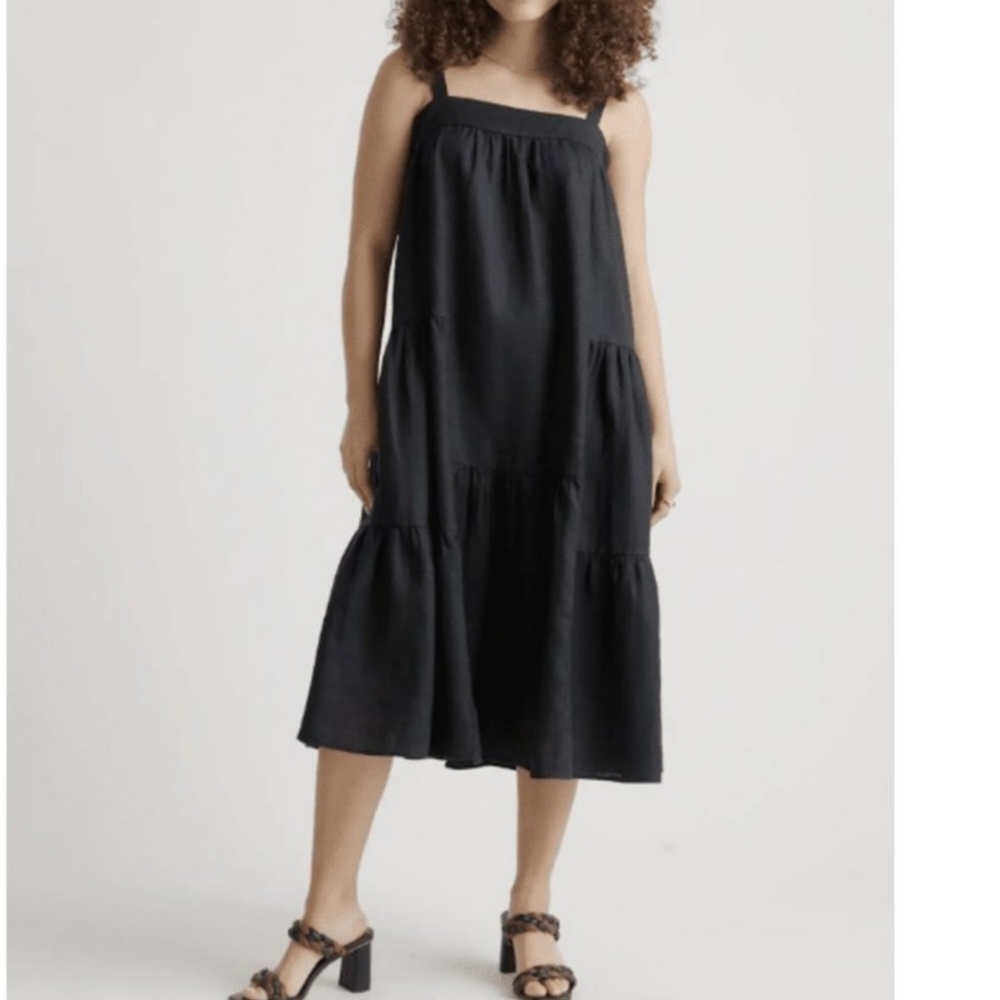 Quince Black Midi Sundress with Tiered Skirt - Picture 2 of 13